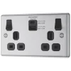 LAP 13A 2-Gang SP Switched Socket + 4.2A 2-Outlet Type A & C USB Charger Brushed Stainless Steel With Black Inserts