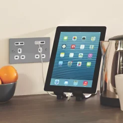 LAP 13A 2-Gang Unswitched Socket + 4.2A 4-Outlet Type A USB Charger Brushed Stainless Steel With White Inserts 11 LAP 13A 2-Gang Unswitched Socket + 4.2A 4-Outlet Type A USB Charger Brushed Stainless Steel With White Inserts -British General Shop 6424T A4