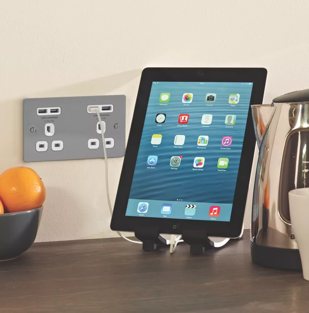 LAP 13A 2-Gang Unswitched Socket + 4.2A 4-Outlet Type A USB Charger Brushed Stainless Steel With White Inserts 7 LAP 13A 2-Gang Unswitched Socket + 4.2A 4-Outlet Type A USB Charger Brushed Stainless Steel With White Inserts - Image 5