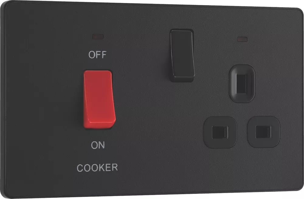 British General Evolve 45A 2-Gang 2-Pole Cooker Switch & 13A DP Switched Socket Matt Black With LED With Black Inserts 4 British General Evolve 45A 2-Gang 2-Pole Cooker Switch & 13A DP Switched Socket Matt Black With LED With Black Inserts - Image 2