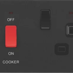 British General Evolve 45A 2-Gang 2-Pole Cooker Switch & 13A DP Switched Socket Matt Black With LED With Black Inserts 11 British General Evolve 45A 2-Gang 2-Pole Cooker Switch & 13A DP Switched Socket Matt Black With LED With Black Inserts -British General Shop 644PX A2