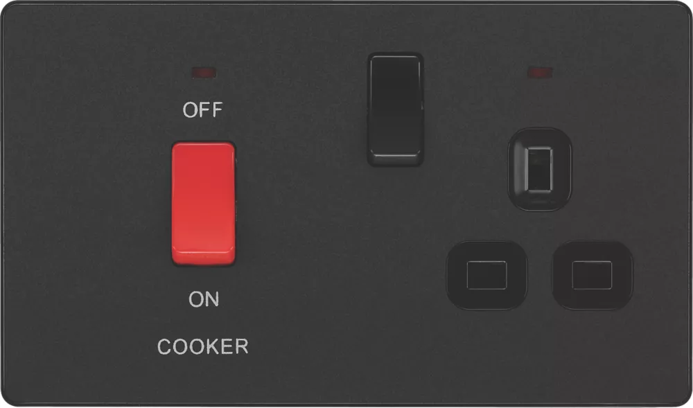 British General Evolve 45A 2-Gang 2-Pole Cooker Switch & 13A DP Switched Socket Matt Black With LED With Black Inserts 5 British General Evolve 45A 2-Gang 2-Pole Cooker Switch & 13A DP Switched Socket Matt Black With LED With Black Inserts - Image 3