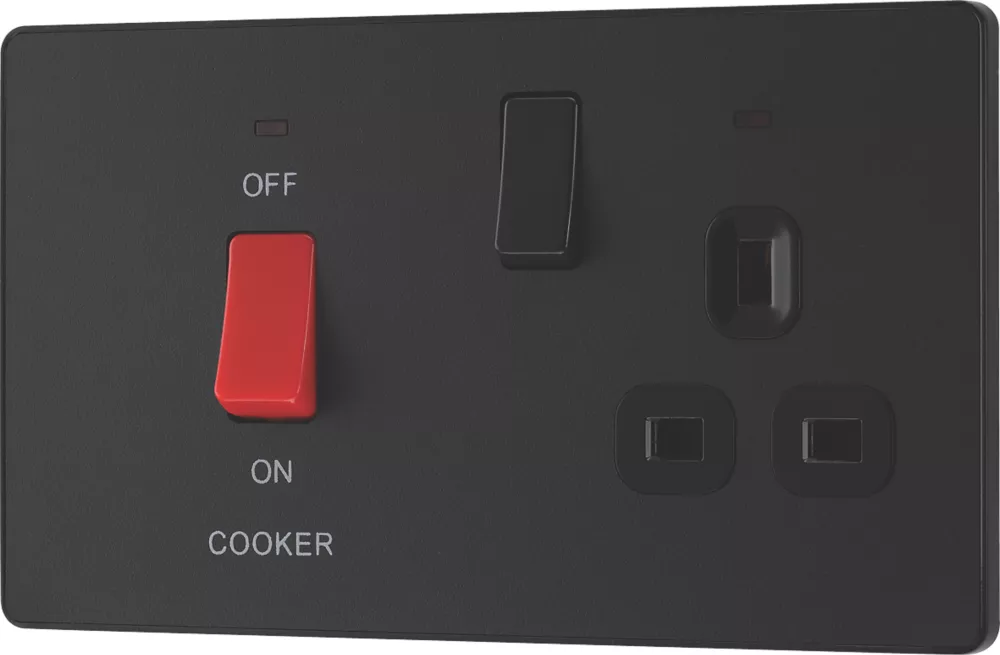 British General Evolve 45A 2-Gang 2-Pole Cooker Switch & 13A DP Switched Socket Matt Black With LED With Black Inserts 6 British General Evolve 45A 2-Gang 2-Pole Cooker Switch & 13A DP Switched Socket Matt Black With LED With Black Inserts - Image 4