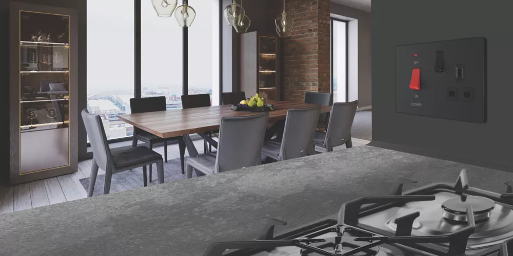 British General Evolve 45A 2-Gang 2-Pole Cooker Switch & 13A DP Switched Socket Matt Black With LED With Black Inserts 9 British General Evolve 45A 2-Gang 2-Pole Cooker Switch & 13A DP Switched Socket Matt Black With LED With Black Inserts - Image 7