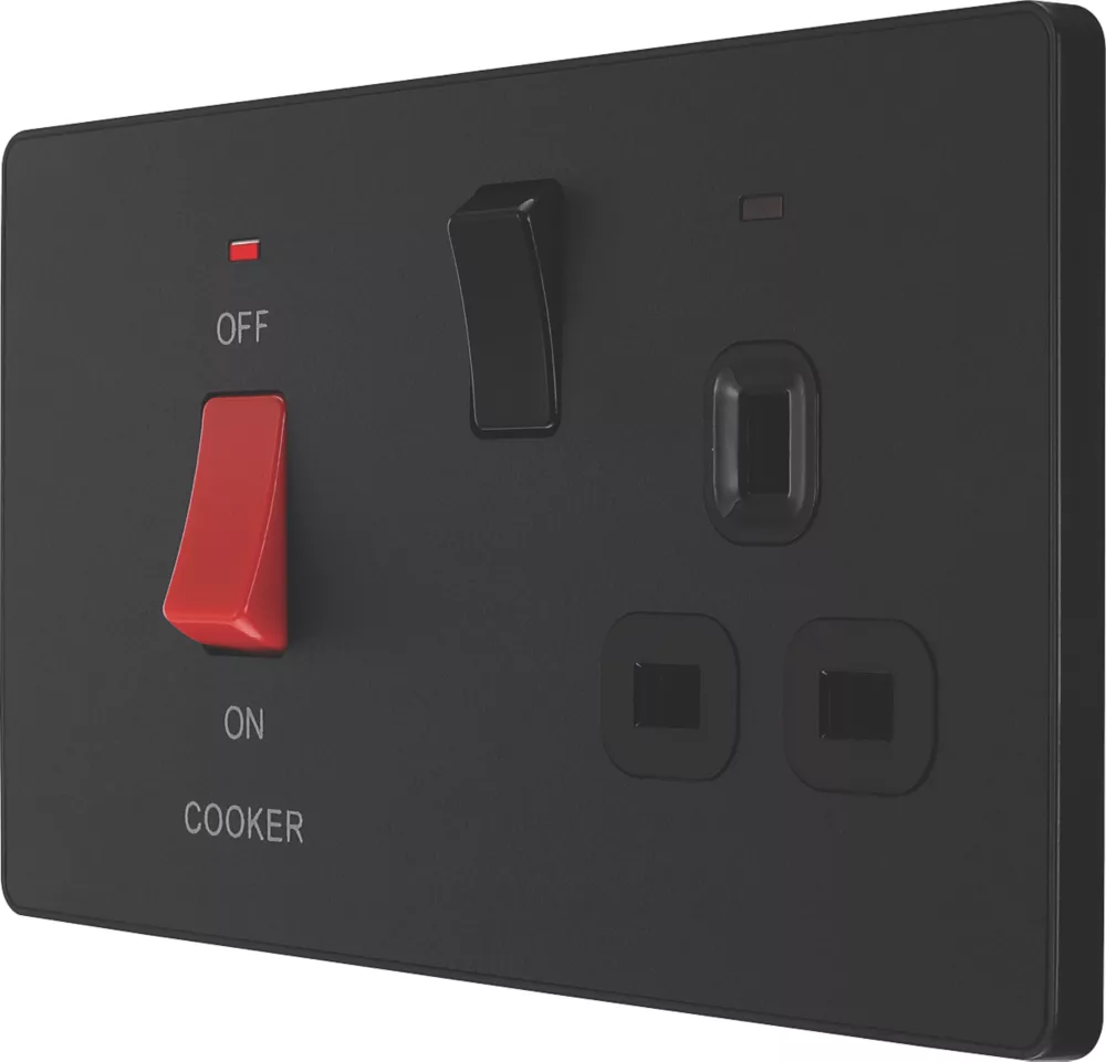 British General Evolve 45A 2-Gang 2-Pole Cooker Switch & 13A DP Switched Socket Matt Black With LED With Black Inserts 3 British General Evolve 45A 2-Gang 2-Pole Cooker Switch & 13A DP Switched Socket Matt Black With LED With Black Inserts