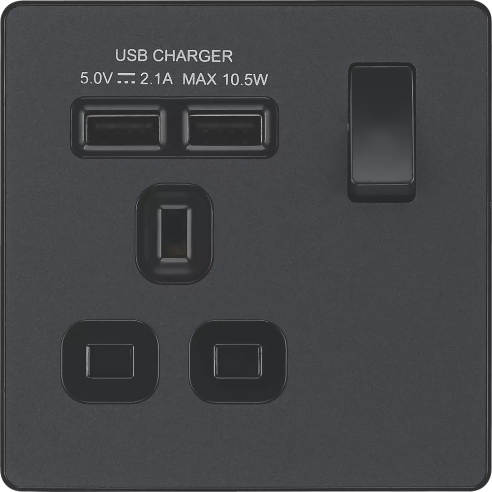 British General Evolve 13A 1-Gang SP Switched Socket + 2.1A 2-Outlet Type A USB Charger Grey With Black Inserts 5 British General Evolve 13A 1-Gang SP Switched Socket + 2.1A 2-Outlet Type A USB Charger Grey With Black Inserts - Image 3