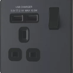 British General Evolve 13A 1-Gang SP Switched Socket + 2.1A 2-Outlet Type A USB Charger Grey With Black Inserts 12 British General Evolve 13A 1-Gang SP Switched Socket + 2.1A 2-Outlet Type A USB Charger Grey With Black Inserts -British General Shop 648RF A3
