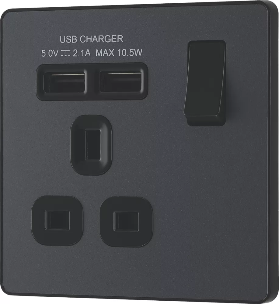 British General Evolve 13A 1-Gang SP Switched Socket + 2.1A 2-Outlet Type A USB Charger Grey With Black Inserts 6 British General Evolve 13A 1-Gang SP Switched Socket + 2.1A 2-Outlet Type A USB Charger Grey With Black Inserts - Image 4