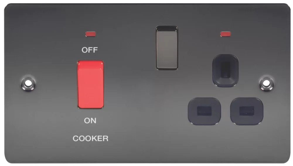 LAP 45A 2-Gang DP Cooker Switch & 13A DP Switched Socket Black Nickel With LED With Black Inserts 4 LAP 45A 2-Gang DP Cooker Switch & 13A DP Switched Socket Black Nickel With LED With Black Inserts - Image 2