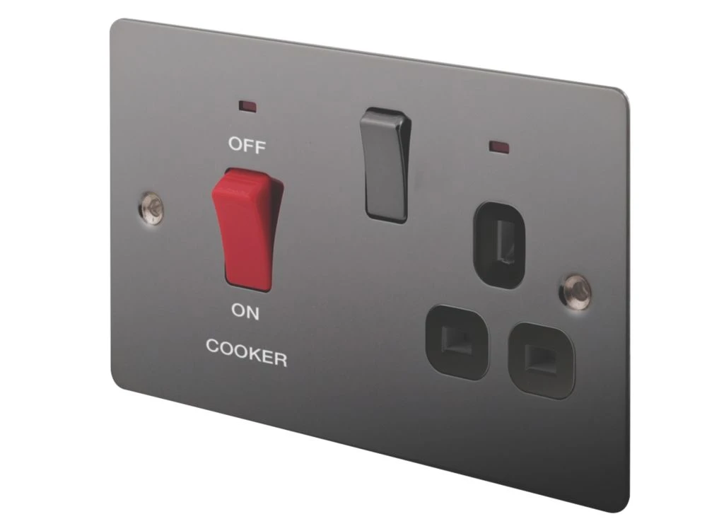 LAP 45A 2-Gang DP Cooker Switch & 13A DP Switched Socket Black Nickel With LED With Black Inserts 3 LAP 45A 2-Gang DP Cooker Switch & 13A DP Switched Socket Black Nickel With LED With Black Inserts