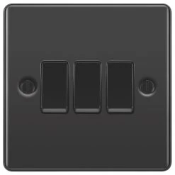 LAP 10AX 3-Gang 2-Way Light Switch Black Nickel With Black Inserts -British General Shop 65066 A2
