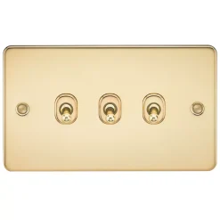 Knightsbridge FP3TOGPB 10AX 3-Gang 2-Way Light Switch Polished Brass