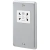 MK Albany Plus 2-Gang Dual Voltage Shaver Socket 115 / 230V Brushed Chrome With White Inserts -British General Shop 651FF P