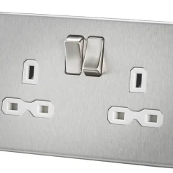 Knightsbridge SFR9000BCW 13A 2-Gang DP Switched Double Socket Brushed Chrome With White Inserts -British General Shop 651TY A2