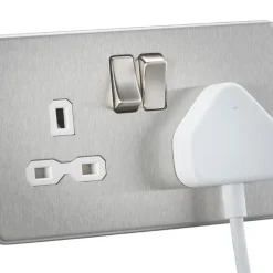 Knightsbridge SFR9000BCW 13A 2-Gang DP Switched Double Socket Brushed Chrome With White Inserts -British General Shop 651TY A3