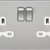 Knightsbridge SFR9000BCW 13A 2-Gang DP Switched Double Socket Brushed Chrome With White Inserts -British General Shop 651TY P