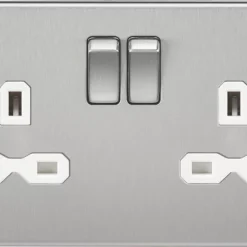Knightsbridge SFR9000BCW 13A 2-Gang DP Switched Double Socket Brushed Chrome With White Inserts