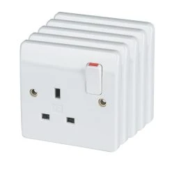 MK Logic Plus 13A 1-Gang DP Switched Plug Socket White 5 Pack