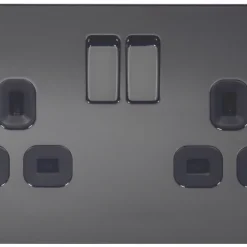 LAP 13A 2-Gang DP Switched Plug Socket Black Nickel With Black Inserts 5 LAP 13A 2-Gang DP Switched Plug Socket Black Nickel With Black Inserts -British General Shop 65395 A1