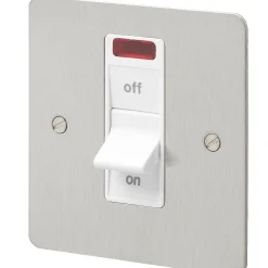 MK Edge 32A 1-Gang DP Control Switch Brushed Stainless Steel With Neon With White Inserts