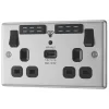 LAP 13A 2-Gang SP Switched Wi-Fi Extender + 2.1A 1-Outlet Type A USB Charger Brushed Steel With Black Inserts -British General Shop 658FV P