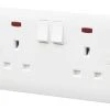 MK Base 13A 2-Gang SP Switched Socket White With Neon With White Inserts -British General Shop 658PF P