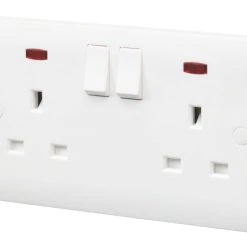 MK Base 13A 2-Gang SP Switched Socket White With Neon With White Inserts