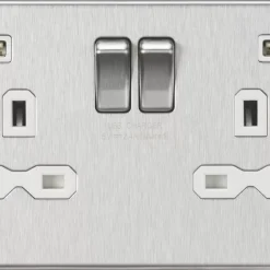 Knightsbridge SFR9904NBCW 13A 2-Gang SP Switched Socket + 2.4A 2-Outlet Type A USB Charger Brushed Chrome With White Inserts