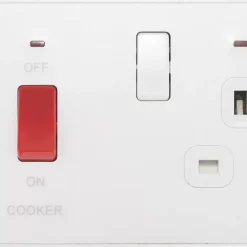 British General Evolve 45A 2-Gang 2-Pole Cooker Switch & 13A DP Switched Socket Pearlescent White With LED With White Inserts -British General Shop 661PX A2