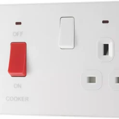 British General Evolve 45A 2-Gang 2-Pole Cooker Switch & 13A DP Switched Socket Pearlescent White With LED With White Inserts -British General Shop 661PX A3