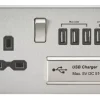 Knightsbridge SFR7USB4BC 13A 1-Gang SP Switched Socket + 5.1A 4-Outlet Type A USB Charger Brushed Chrome With Black Inserts 1 Knightsbridge SFR7USB4BC 13A 1-Gang SP Switched Socket + 5.1A 4-Outlet Type A USB Charger Brushed Chrome With Black Inserts -British General Shop 662TY P