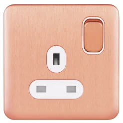 Schneider Electric Lisse Deco 13A 1-Gang DP Switched Socket Copper With LED With White Inserts -British General Shop 667HX A1