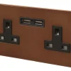 Varilight 13AX 2-Gang Unswitched Socket + 2.1A 2-Outlet Type A USB Charger Mocha With Black Inserts