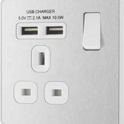 British General Evolve 13A 1-Gang SP Switched Socket + 2.1A 2-Outlet Type A USB Charger Brushed Steel With White Inserts 12 British General Evolve 13A 1-Gang SP Switched Socket + 2.1A 2-Outlet Type A USB Charger Brushed Steel With White Inserts -British General Shop 669RF A3