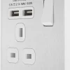 British General Evolve 13A 1-Gang SP Switched Socket + 2.1A 2-Outlet Type A USB Charger Brushed Steel With White Inserts 2 British General Evolve 13A 1-Gang SP Switched Socket + 2.1A 2-Outlet Type A USB Charger Brushed Steel With White Inserts -British General Shop 669RF P