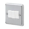 MK Albany Plus 10AX 3-Gang 2-Way Switch Brushed Chrome With White Inserts