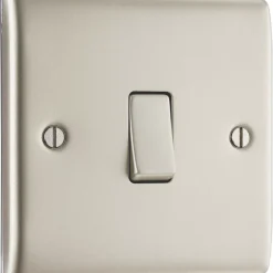 British General Nexus Metal 20A 1-Gang 2-Way Light Switch Pearl Nickel With Colour-Matched Inserts -British General Shop 67396 A1