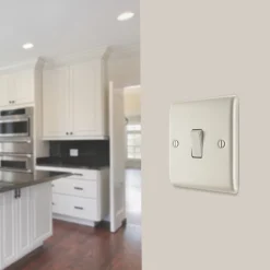 British General Nexus Metal 20A 1-Gang 2-Way Light Switch Pearl Nickel With Colour-Matched Inserts -British General Shop 67396 A7
