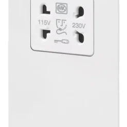 MK Edge 2-Gang Dual Voltage Shaver Socket 115 / 230V White With White Inserts