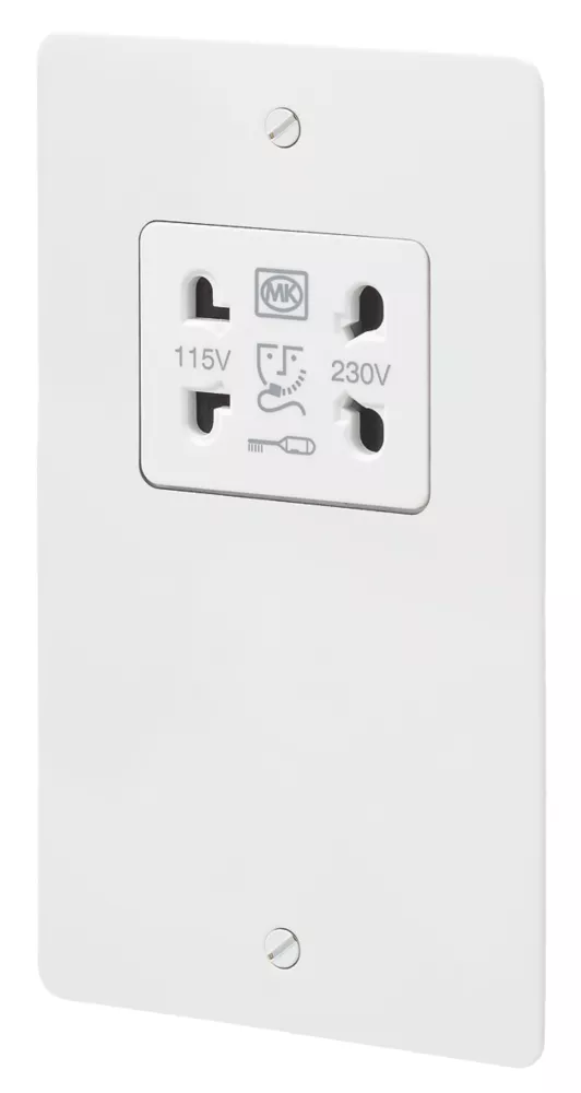 MK Edge 2-Gang Dual Voltage Shaver Socket 115 / 230V White With White Inserts 3 MK Edge 2-Gang Dual Voltage Shaver Socket 115 / 230V White With White Inserts