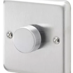 MK Albany Plus 1-Gang 2-Way Dimmer Switch Brushed Steel