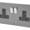 Varilight 13AX 2-Gang DP Switched Plug Socket Slate Grey With Black Inserts -British General Shop 67763 P
