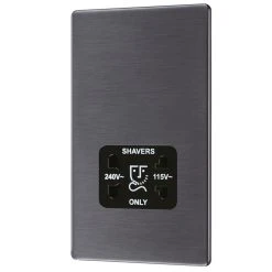 LAP 2-Gang Dual Voltage Shaver Socket 115 / 230V Slate Grey With Black Inserts