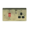 British General Nexus Metal 45A 2-Gang DP Cooker Switch & 13A DP Switched Socket Antique Brass With LED With Black Inserts -British General Shop 67924 A1