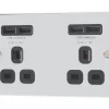 LAP 13A 2-Gang Unswitched Socket + 4.2A 4-Outlet Type A USB Charger Polished Chrome With Black Inserts -British General Shop 6812T P