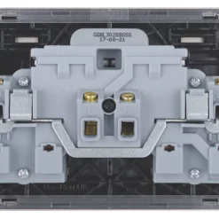 Schneider Electric Lisse Deco 13A 2-Gang SP Switched Plug Socket Brushed Stainless Steel With Black Inserts -British General Shop 681CC A3