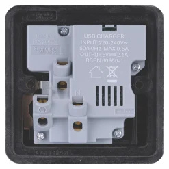 Schneider Electric Lisse Deco 13A 1-Gang SP Switched Socket + 2.1A 2-Outlet Type A USB Charger Mocha Bronze With Black Inserts -British General Shop 681FF A3