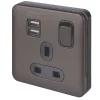 Schneider Electric Lisse Deco 13A 1-Gang SP Switched Socket + 2.1A 2-Outlet Type A USB Charger Mocha Bronze With Black Inserts -British General Shop 681FF P