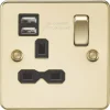 Knightsbridge FPR9124PB 13A 1-Gang SP Switched Socket + 2.4A 2-Outlet Type A USB Charger Polished Brass With Black Inserts 1 Knightsbridge FPR9124PB 13A 1-Gang SP Switched Socket + 2.4A 2-Outlet Type A USB Charger Polished Brass With Black Inserts -British General Shop 681TX P
