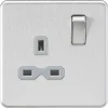 Knightsbridge SFR7000BCG 13A 1-Gang DP Switched Single Socket Brushed Chrome With Colour-Matched Inserts -British General Shop 681TY P